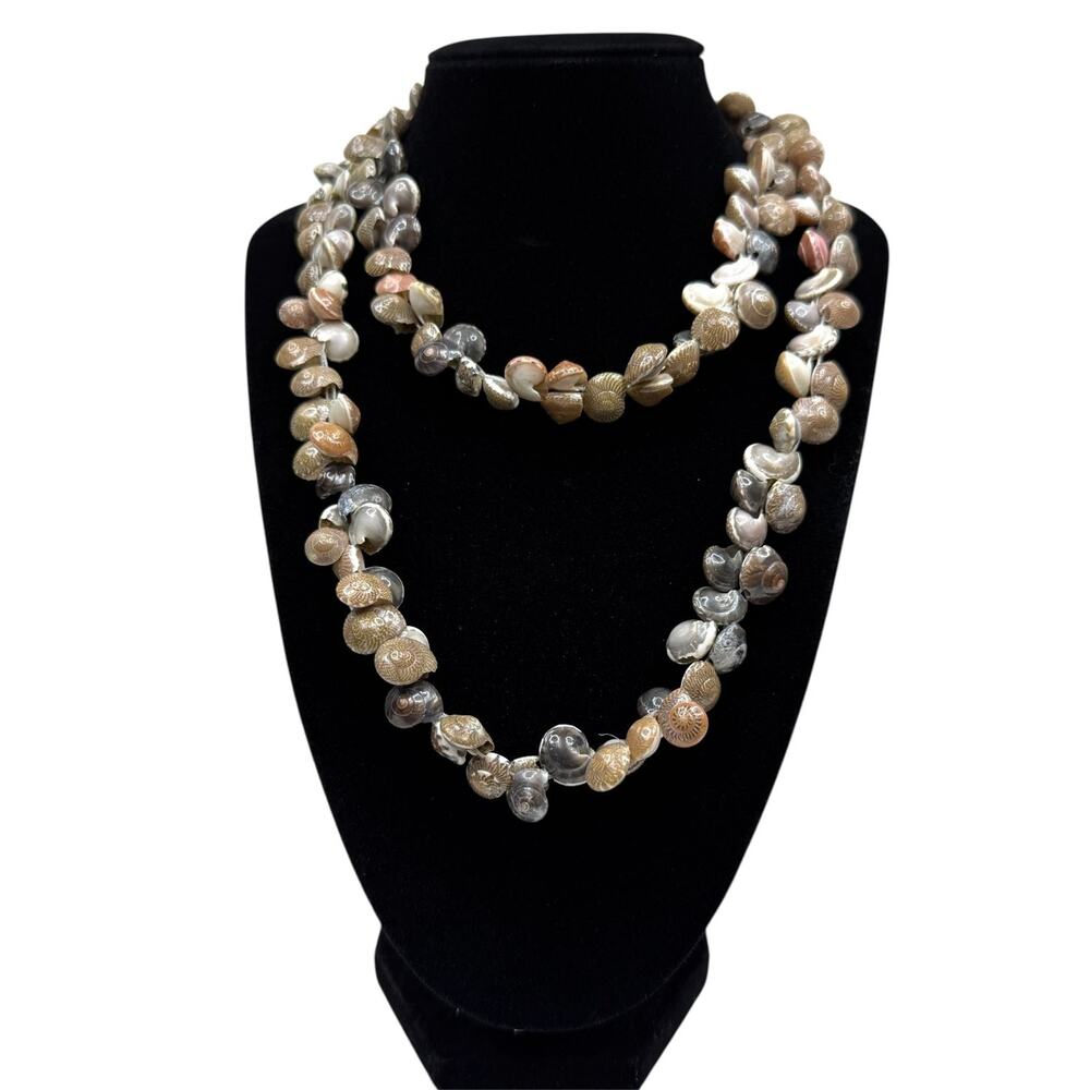 Natural Seashell Beach Necklace Long Multi-Strand Cowrie Shell Beaded Style 17in